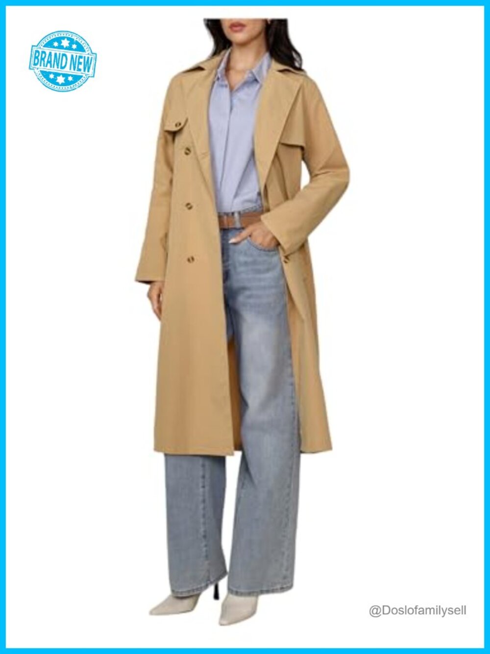 WDIRARA Double Breasted Long Trench Coat Belted Lapel Overcoat